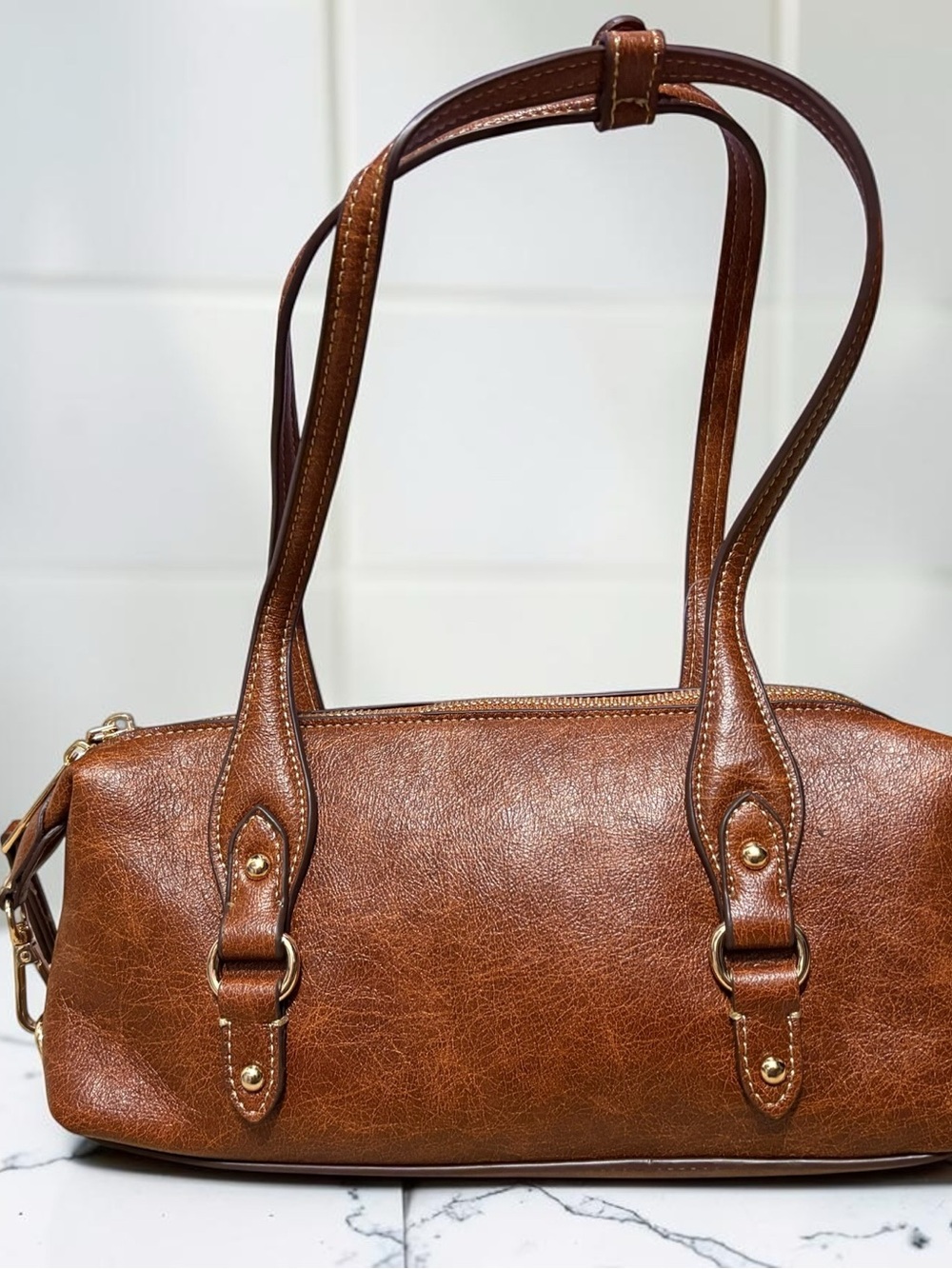 NWT True Religion Brown Shoulder Handbag with Gold Hardware and Logo Lining - Picture 6 of 8